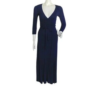 LULU'S Wrap Maxi Dress, XS, Navy Blue, Low cut, High vent, Lightweight 3/4 slv